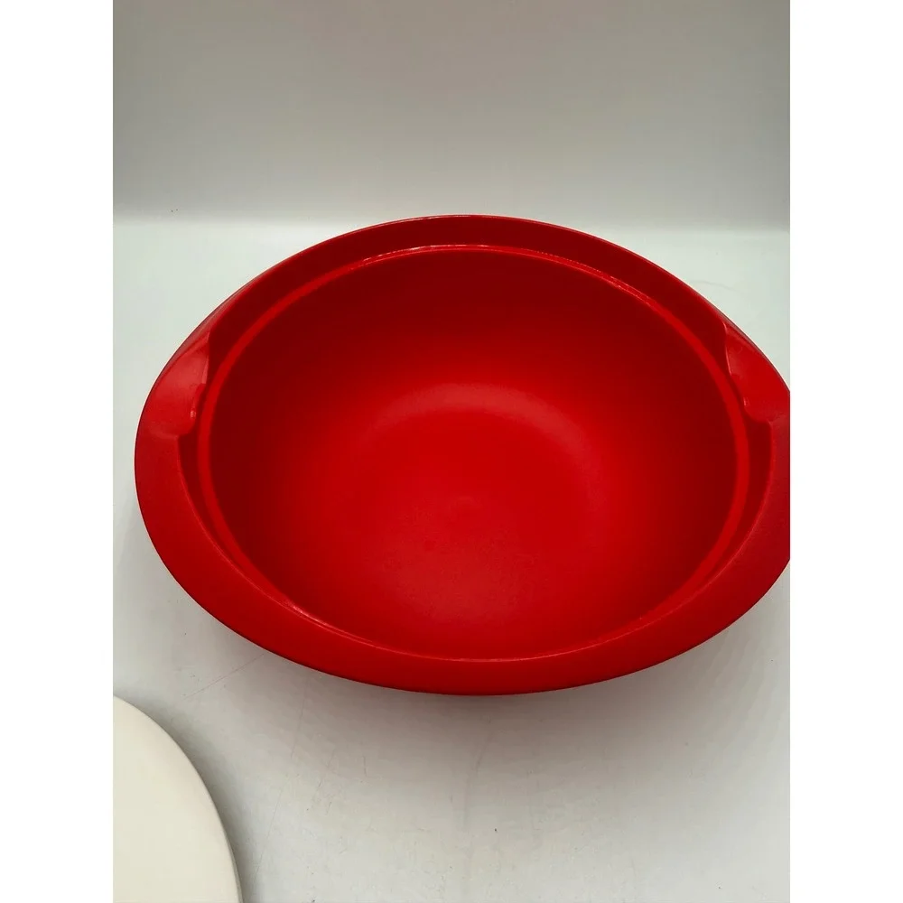 Tupperware Microwave Steamer Set 1.6L 1.5 Qt Red White 3 Piece Bowl‎ Insert Lid